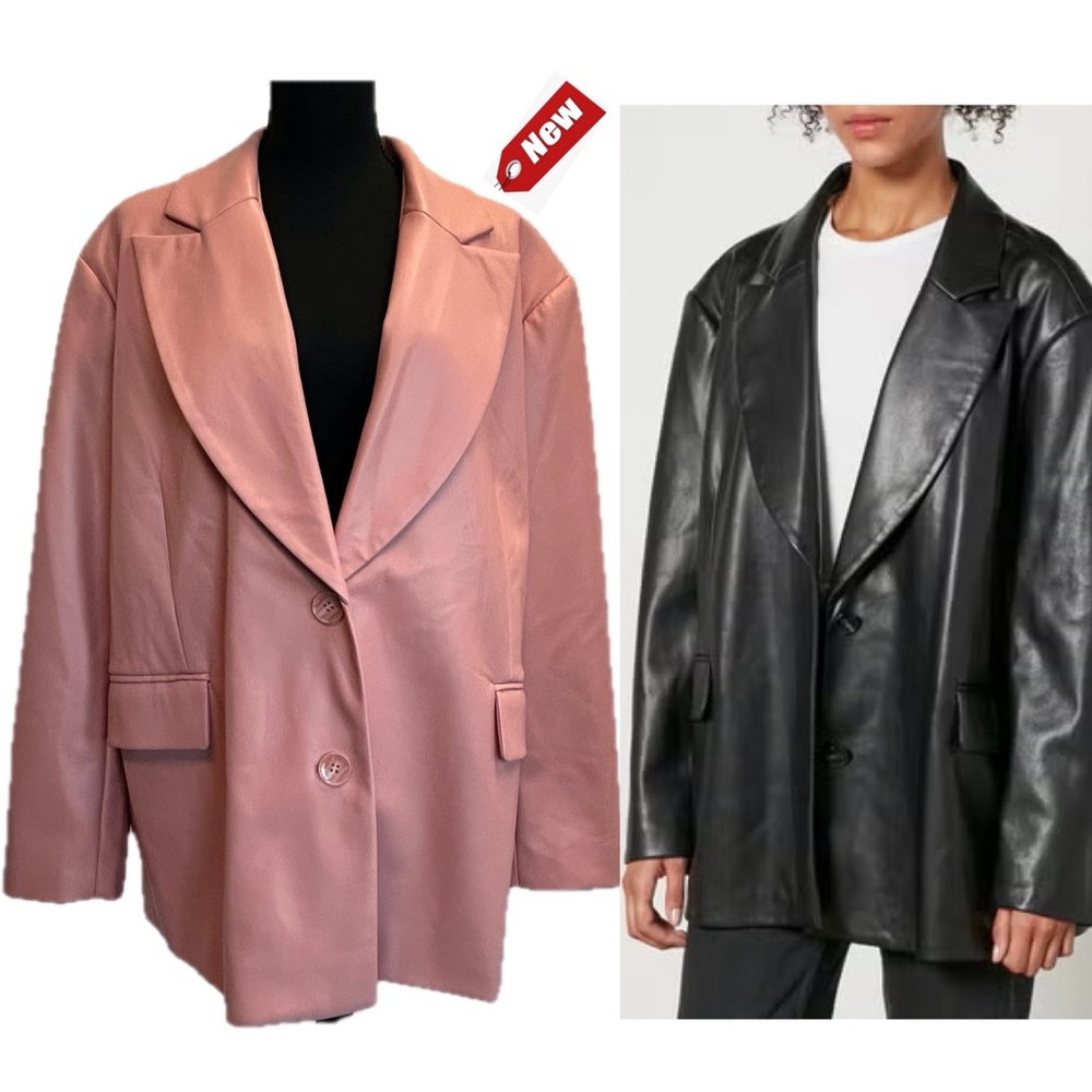 Jakke Frankie Faux Leather Oversized Blazer Peach Pink Sz S NWT pleather vegan